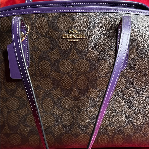 Authentic Coach Signature Brown and Purple Shoulder Bag - Picture 1 of 10